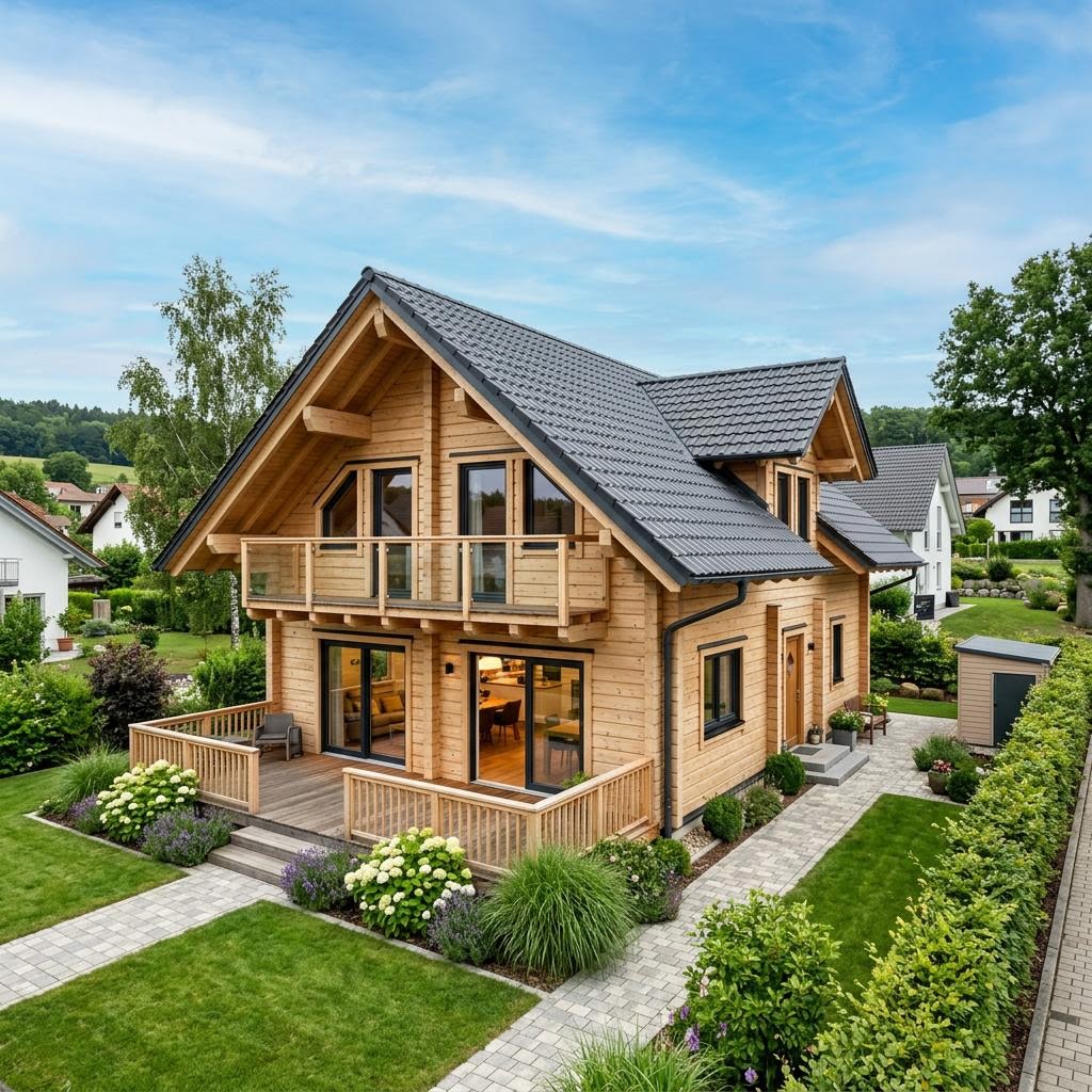 Blockhaus Schwarzwald 142 des Herstellers Fullwood Wohnblockhaus mit Satteldach — Massivholzhaus mit 142 m²