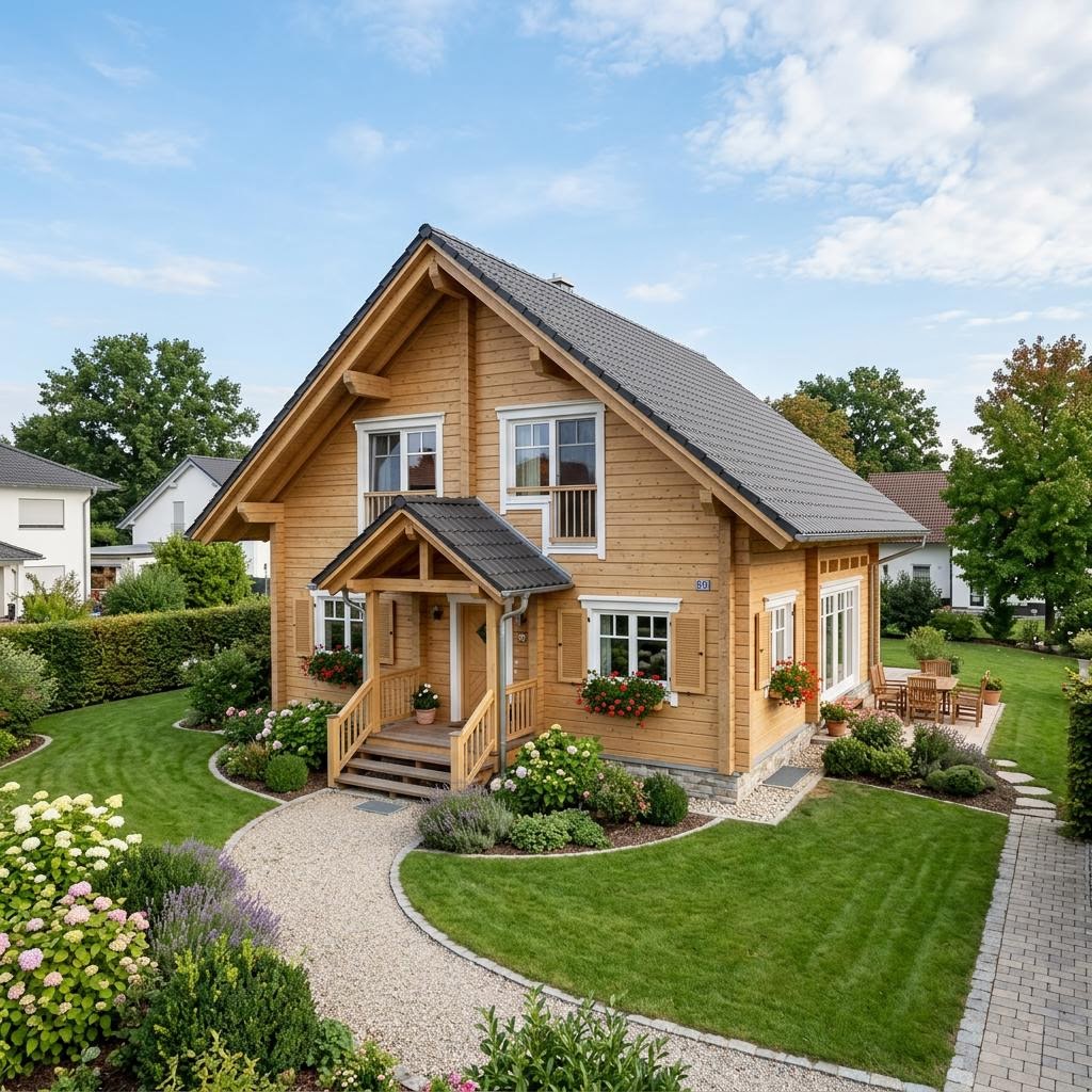 Blockhaus Spessart 134 des Herstellers Fullwood Wohnblockhaus mit Satteldach — Massivholzhaus mit 134 m²