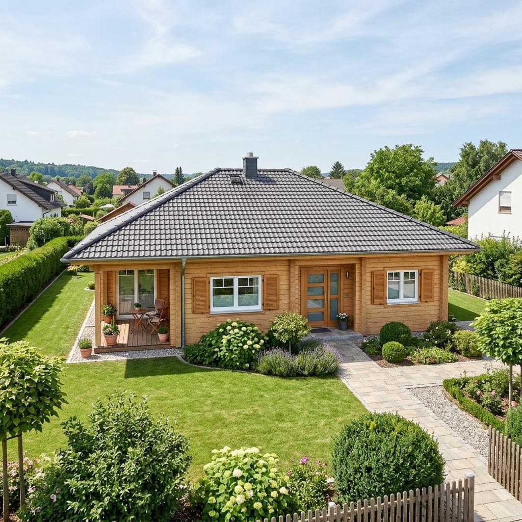 Holzhaus Wohnblockhaus Waldblick 118 des Herstellers Fullwood Wohnblockhaus — Massivholz-Bungalow mit Walmdach und 118 m²
