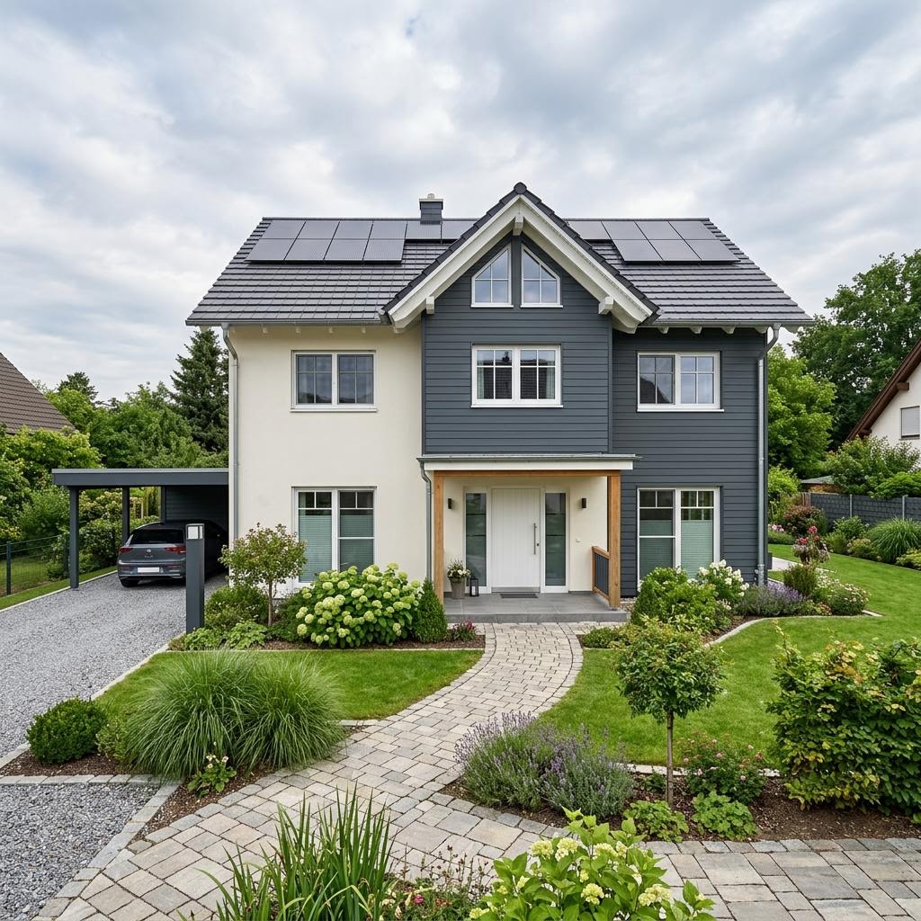 Amerikanisches Holzhaus Charleston 152 des Herstellers Greenville mit Seitenveranda und Satteldach
