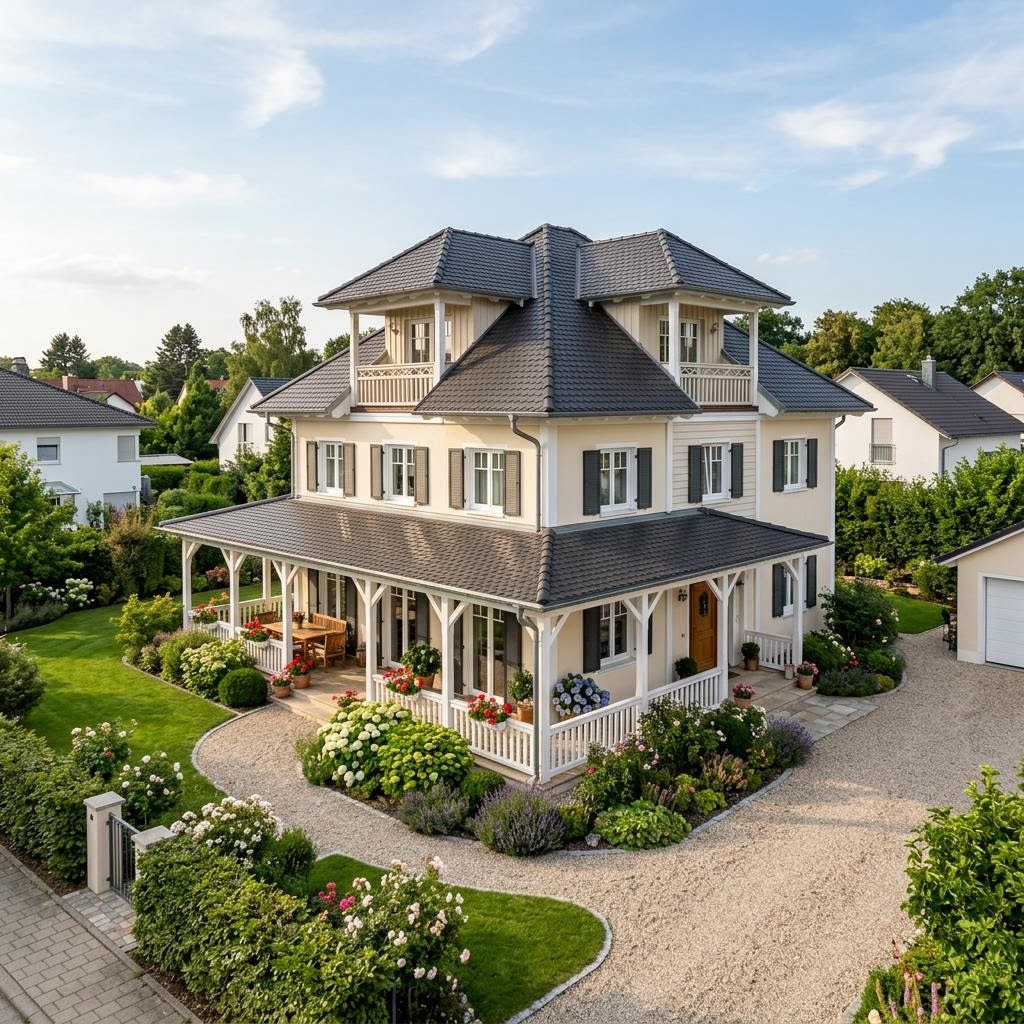 Landhaus Savannah 146 des Herstellers Greenville — Fertighaus im Südstaaten-Stil mit Walmdach und 146 m²