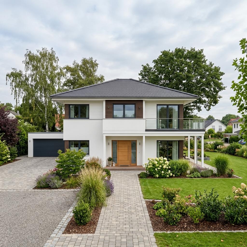 Amerikanische Villa Newport Beach 194 des Herstellers Greenville mit Panoramaveranda und Walmdach