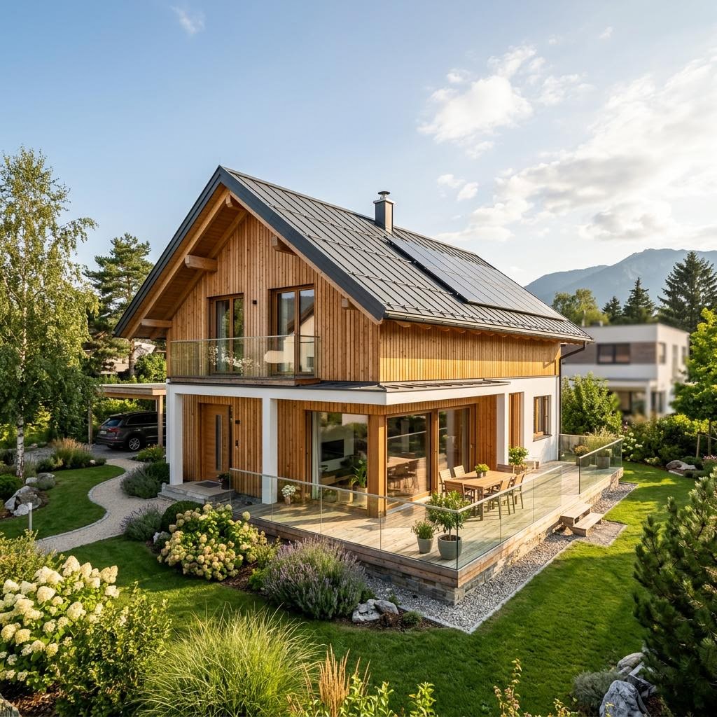 Chalet Chalet Villacher Alpe des Herstellers GRIFFNER mit Satteldach und Holzfassade
