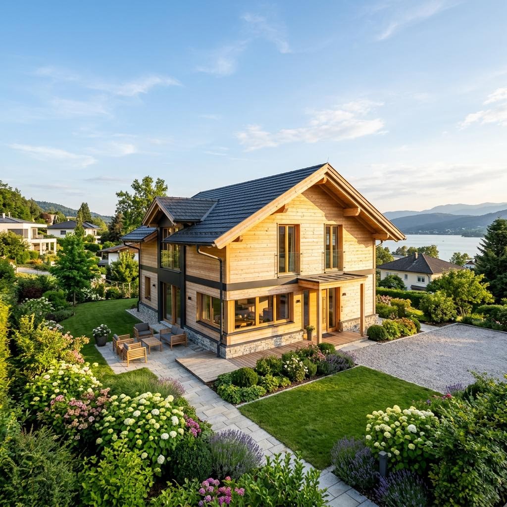 Chalet Chalet Wörthersee des Herstellers GRIFFNER mit Satteldach und Holzfassade