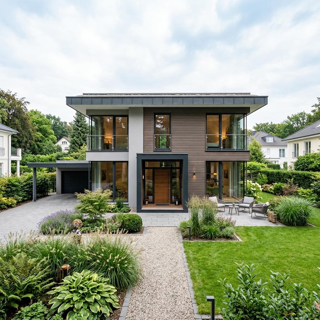 Luxusvilla Designhaus Corte 190 des Herstellers GRIFFNER mit Flachdach und Innenhof