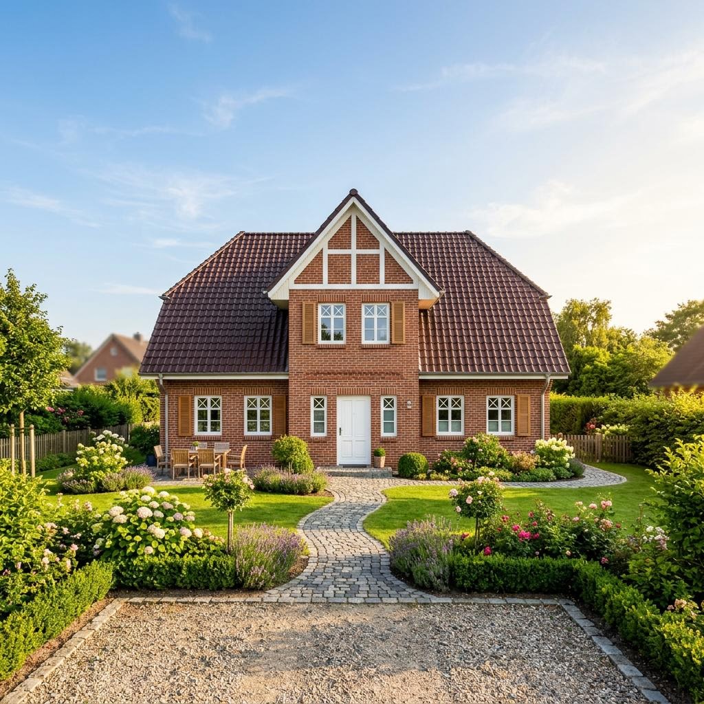 Friesenhaus Friesenperle des Herstellers GUSSEK HAUS mit rotem Klinker und Krüppelwalmdach