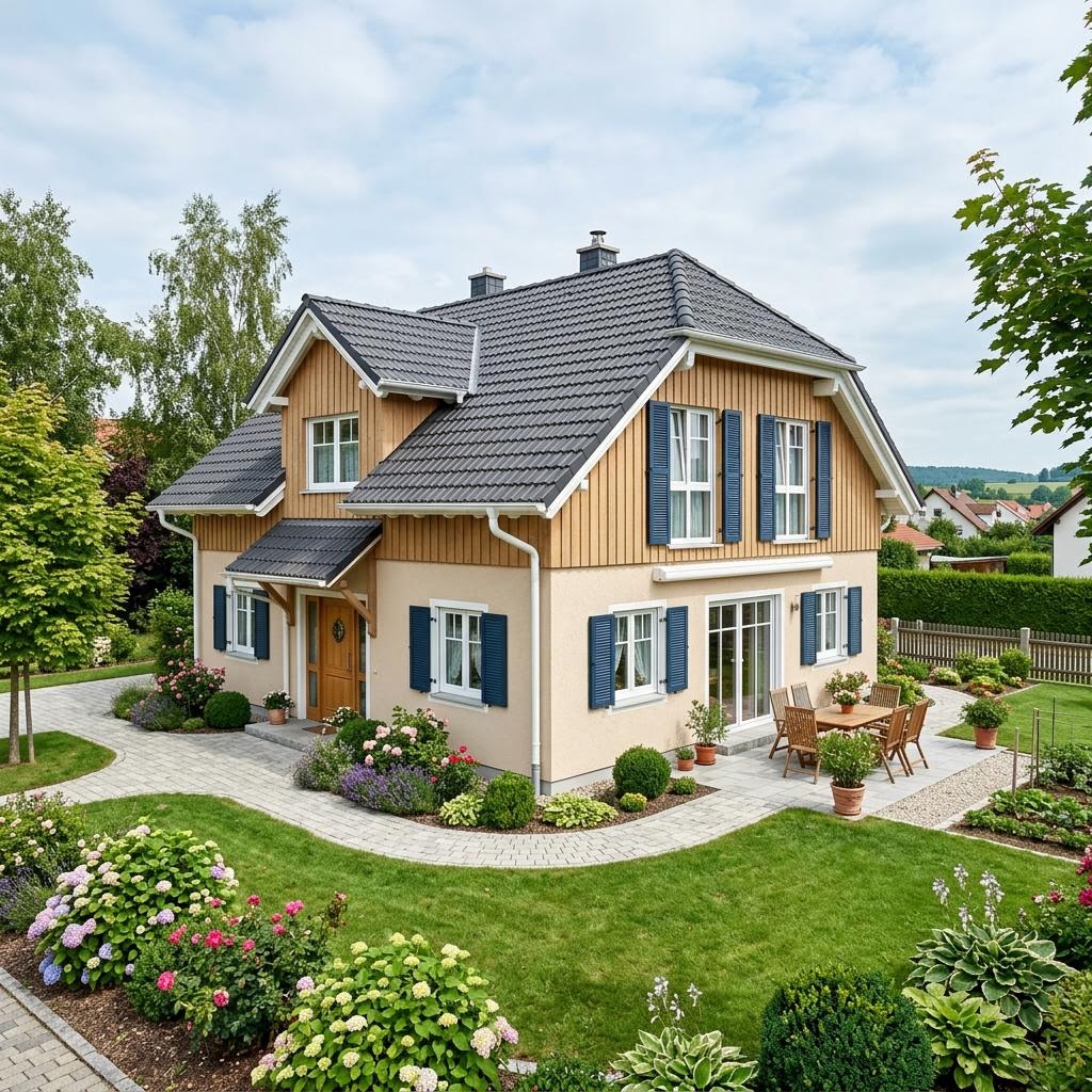 Landhaus Ahorn 128 des Herstellers GUSSEK HAUS — Fertighausmodell mit rund Krüppelwalmdach und 128 m²