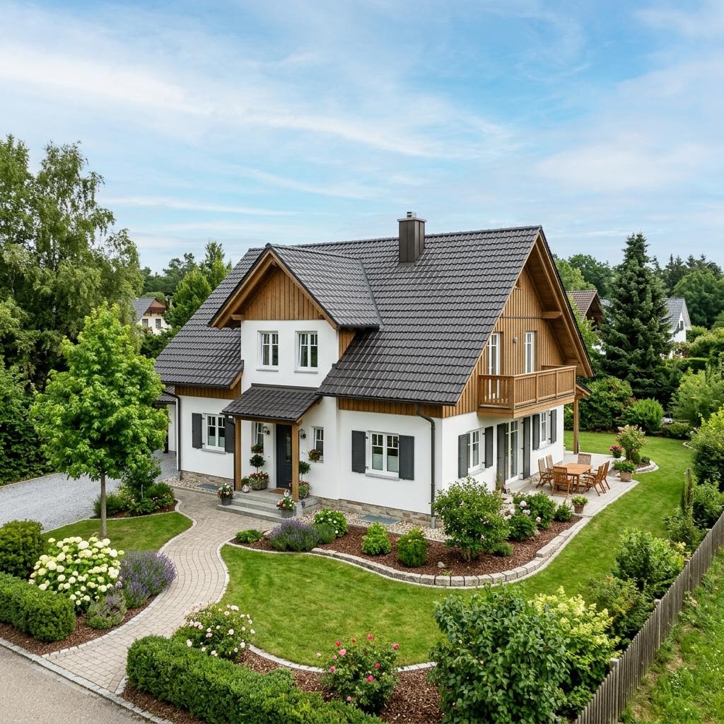 Landhaus Birkengrund 166 des Herstellers GUSSEK HAUS — Fertighausmodell mit rund Zwerchdach und 166 m²