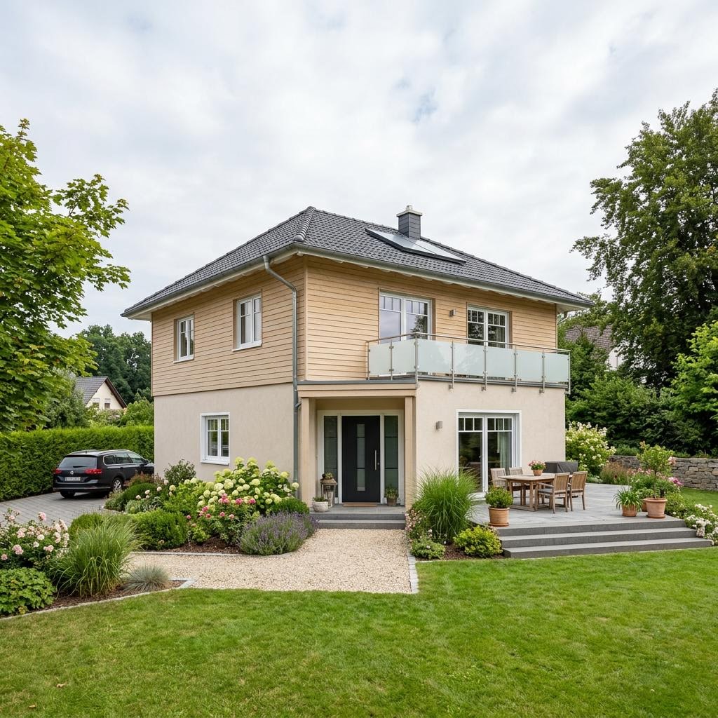 Landhaus Rosenhof 155 des Herstellers GUSSEK HAUS mit Erker und Krüppelwalmdach