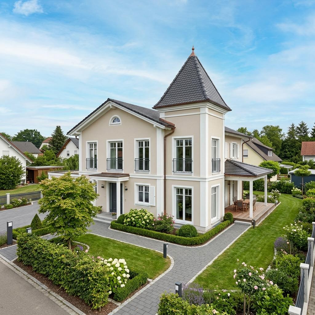 Stadtvilla Residenz Turm 165 des Herstellers GUSSEK HAUS mit Turmdach — 165 m²