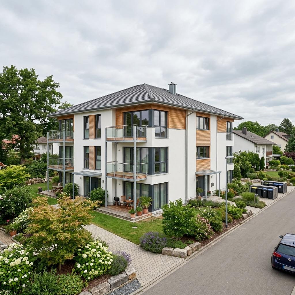 Mehrfamilienhaus Quintett mit fünf Wohneinheiten des Herstellers Haas Fertigbau mit Walmdach — Holzfertighaus mit 420 m²