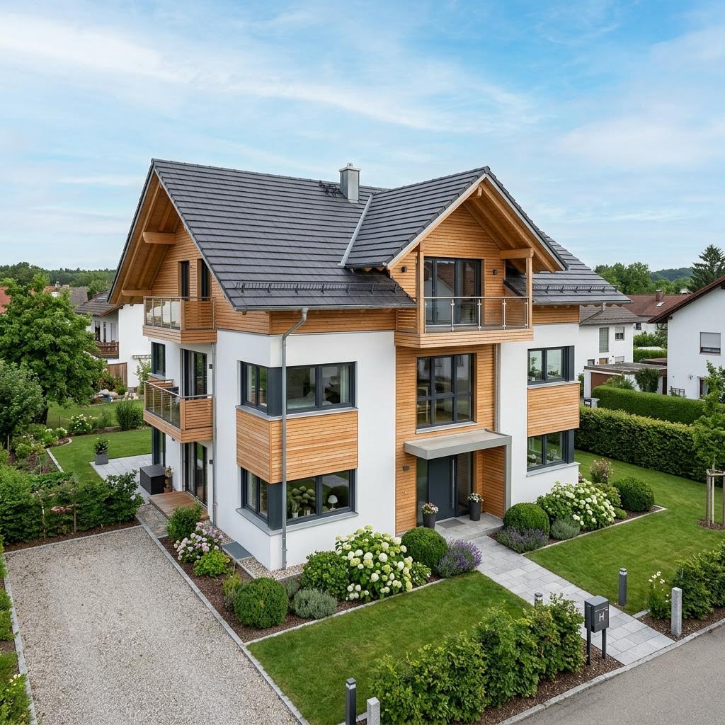 Mehrgenerationenhaus Mehrfamilienhaus Triplex 320 des Herstellers Haas Fertigbau - Mehrfamilienhäuser — Satteldach, 320 m²