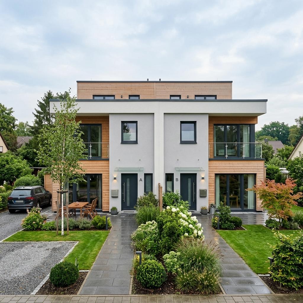 Doppelhaus Doppelhaus CityDuo 138 des Herstellers Haas Fertigbau — Flachdach, 138 m²