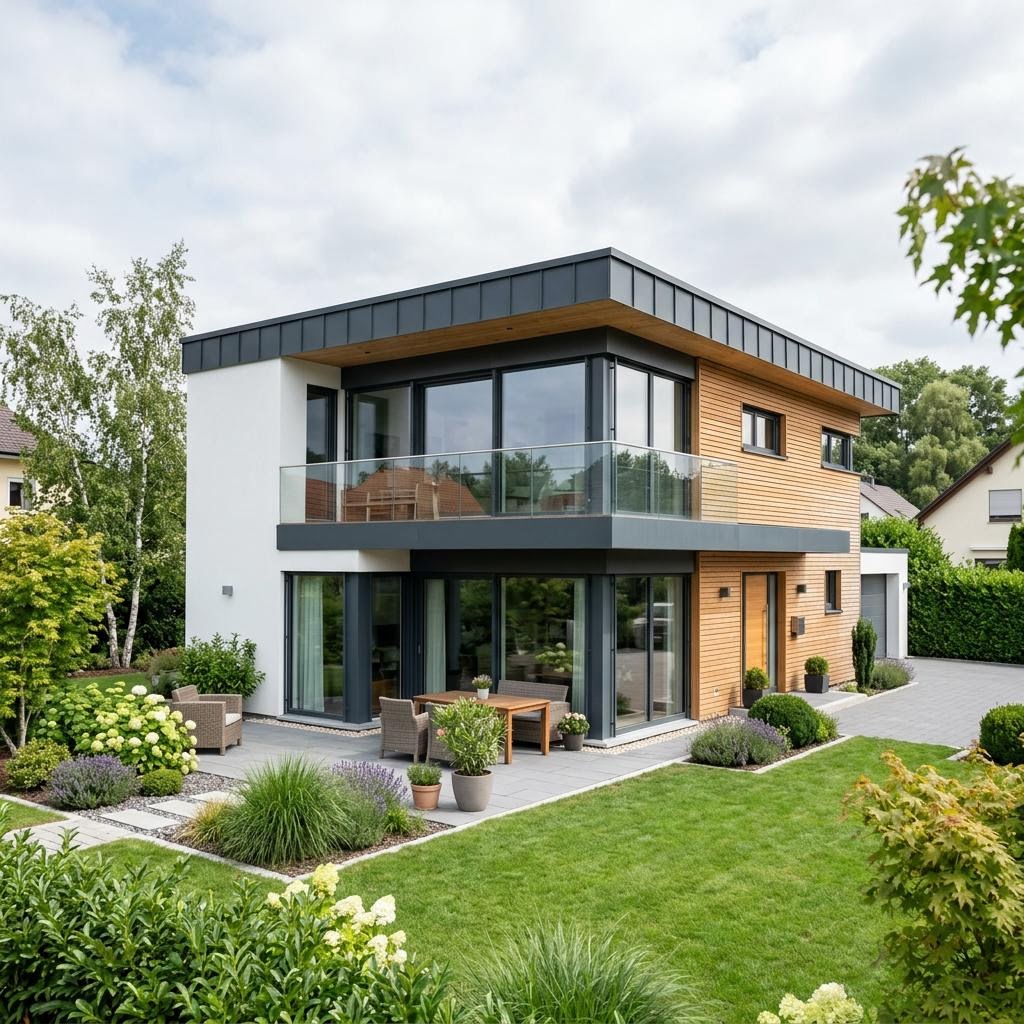 Flachdachhaus Cube 142 des Herstellers Haas Haus — in Holztafelbauweise, rund 142 m²