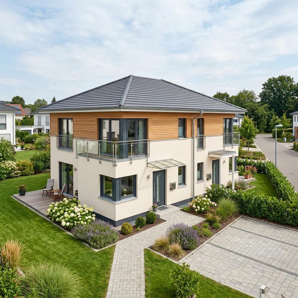 Mehrgenerationenhaus O 190 Zweifamilienkonzept des Herstellers Haas Haus — in Holztafelbauweise, rund 190 m²