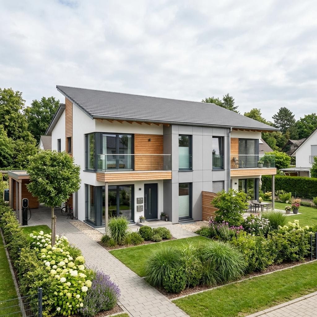 Zweifamilienhaus Zweifamilienhaus Duplex Vita 222 des Herstellers Haas Fertigbau — Pultdach, 222 m²