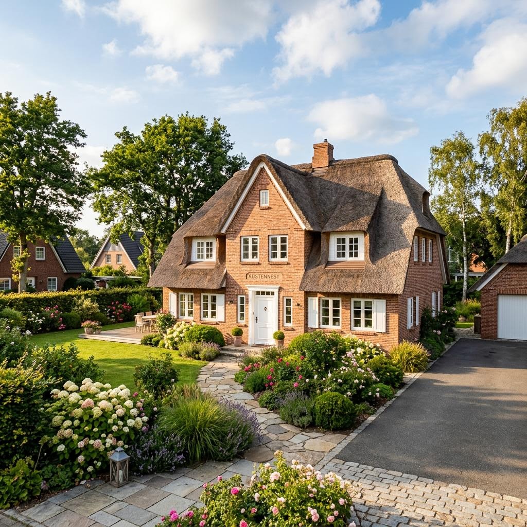 Friesenhaus Küstennest des Herstellers Hanse Haus mit Reetdach-Optik und Backstein