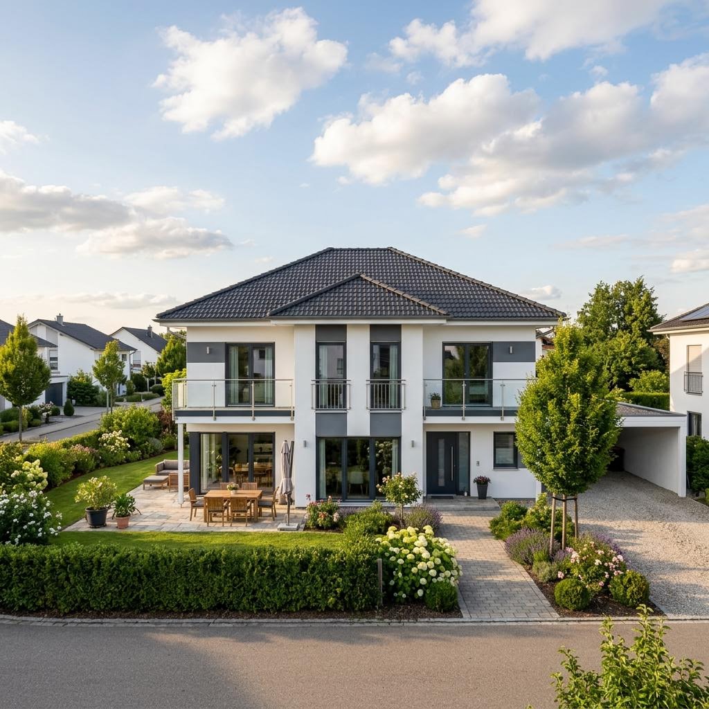 Hochwertig-Stadtvilla Variant 164 des Herstellers Hanse Haus mit Walmdach