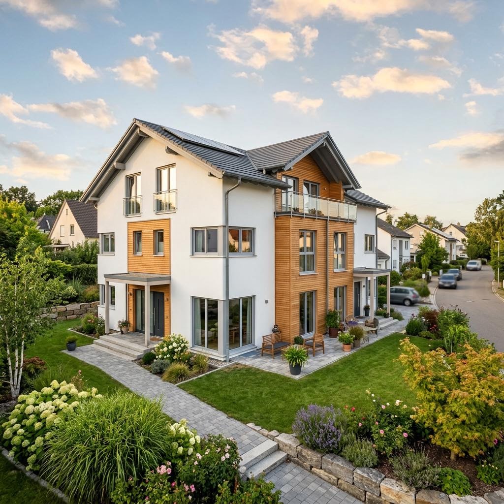 Zweifamilienhaus Variant 205 des Herstellers hanse-haus in Holztafelbauweise mit Satteldach