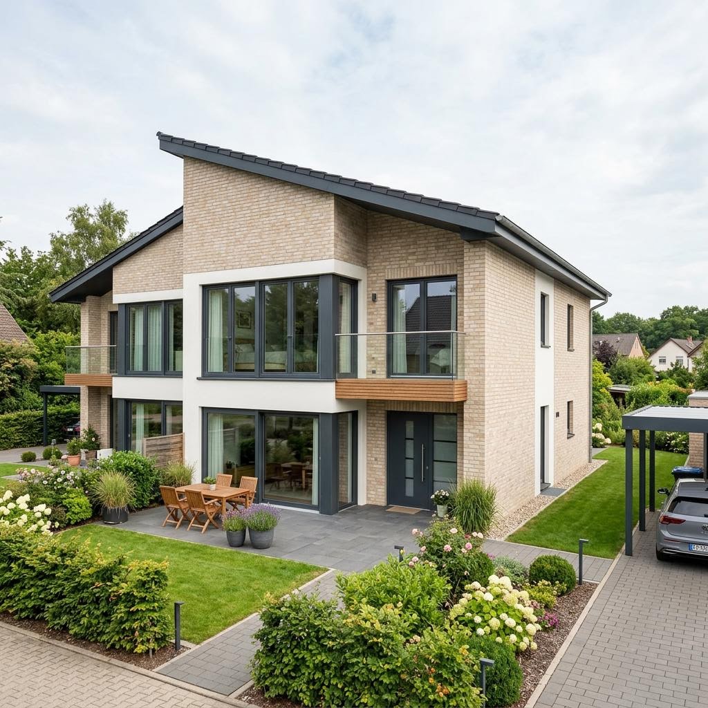 Doppelhaushälfte Duplex Nord 108 des Herstellers Heinz von Heiden Massivhäuser — Pultdach, 108 m² für schlanke Grundstücke