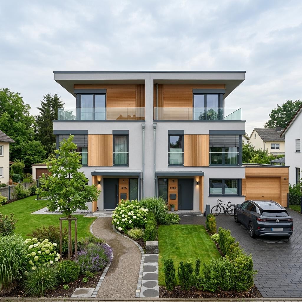 Doppelhaushälfte Twinos 124 Flach des Herstellers Heinz von Heiden Massivhäuser — Flachdach, 124 m² für schlanke Grundstücke