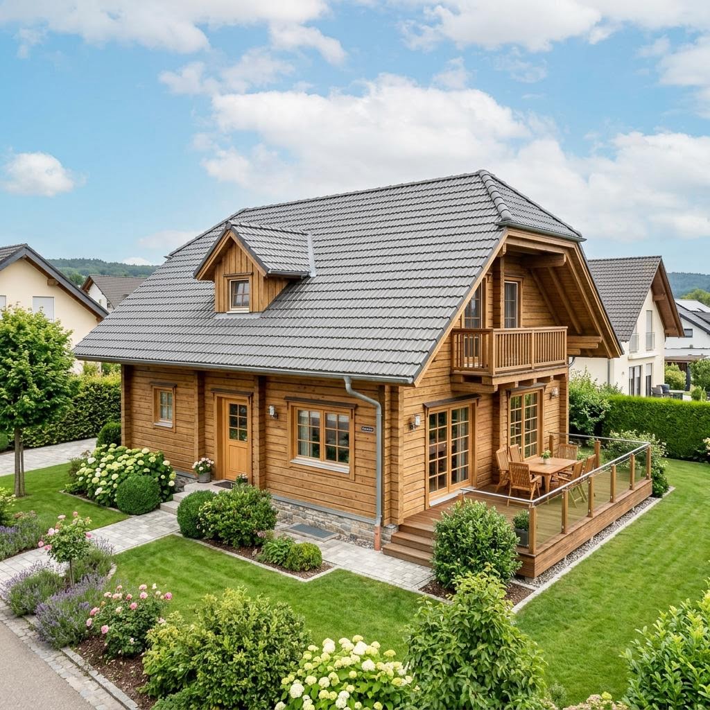 Blockhaus Lappi 126 des Herstellers Honka Blockhaus mit Krüppelwalmdach — finnisches Massivholzhaus mit 126 m²