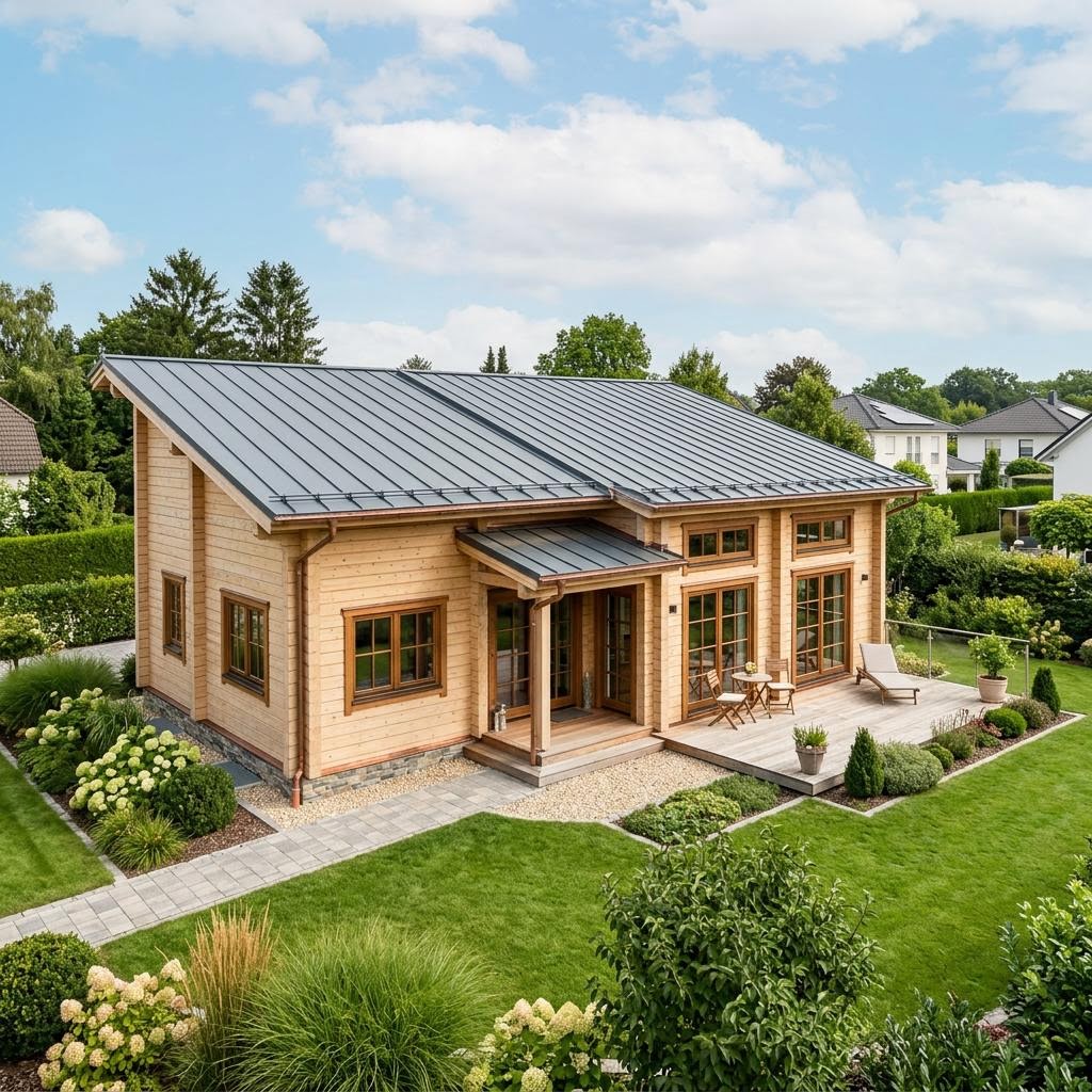 Blockhaus Polar 118 des Herstellers Honka Blockhaus mit Pultdach — ebenerdiges finnisches Massivholzhaus mit 118 m²