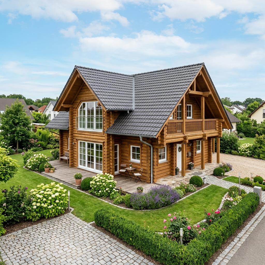 Blockhaus Saimaa 154 des Herstellers Honka Blockhaus mit Satteldach und Galerie — finnisches Massivholzhaus mit 154 m²
