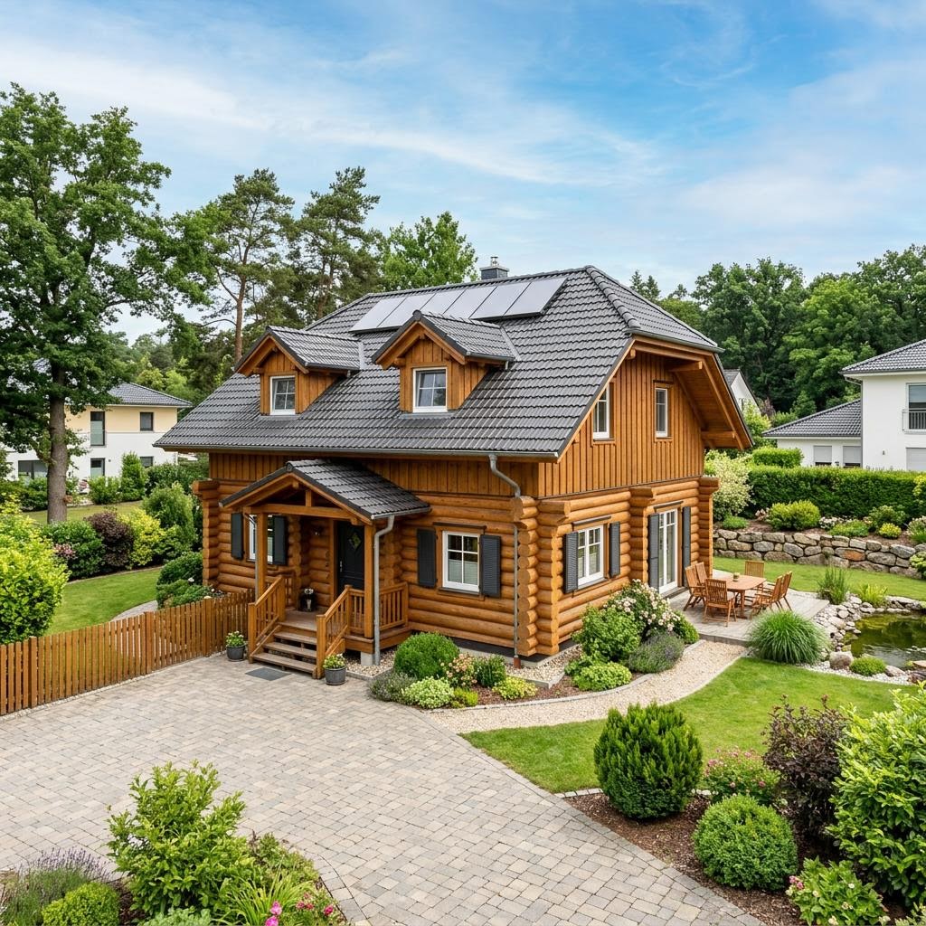 Holzhaus Blockhaus Tahko 152 des Herstellers Honka Blockhaus — Massivholzhaus mit Krüppelwalmdach und 152 m²