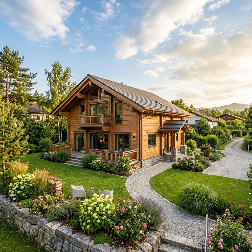 Chalet Chalet Nordkette des Herstellers Honka mit Satteldach und Holzfassade