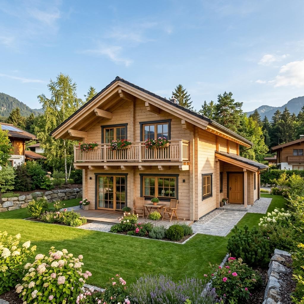 Chalet Chalet Tirol des Herstellers Honka mit Satteldach und Holzfassade