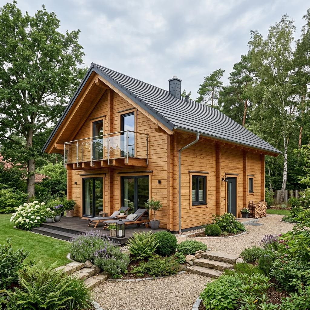 Ferienhaus Koli 82 des Herstellers Honka als zweigeschossiges Blockhaus-Chalet mit Galerie