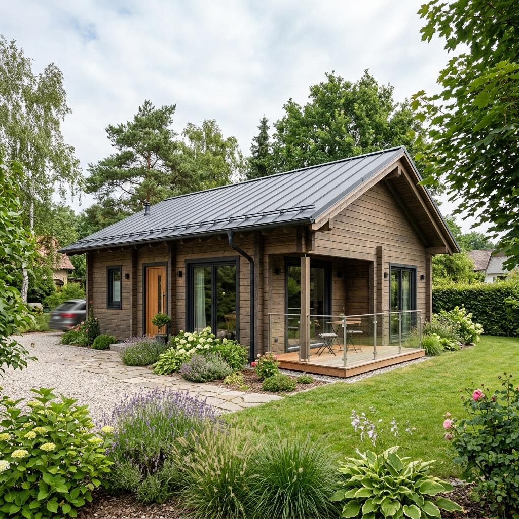Ferienhaus Saimaa 64 des Herstellers Honka als finnisches Blockhaus aus Polarkiefer mit Satteldach