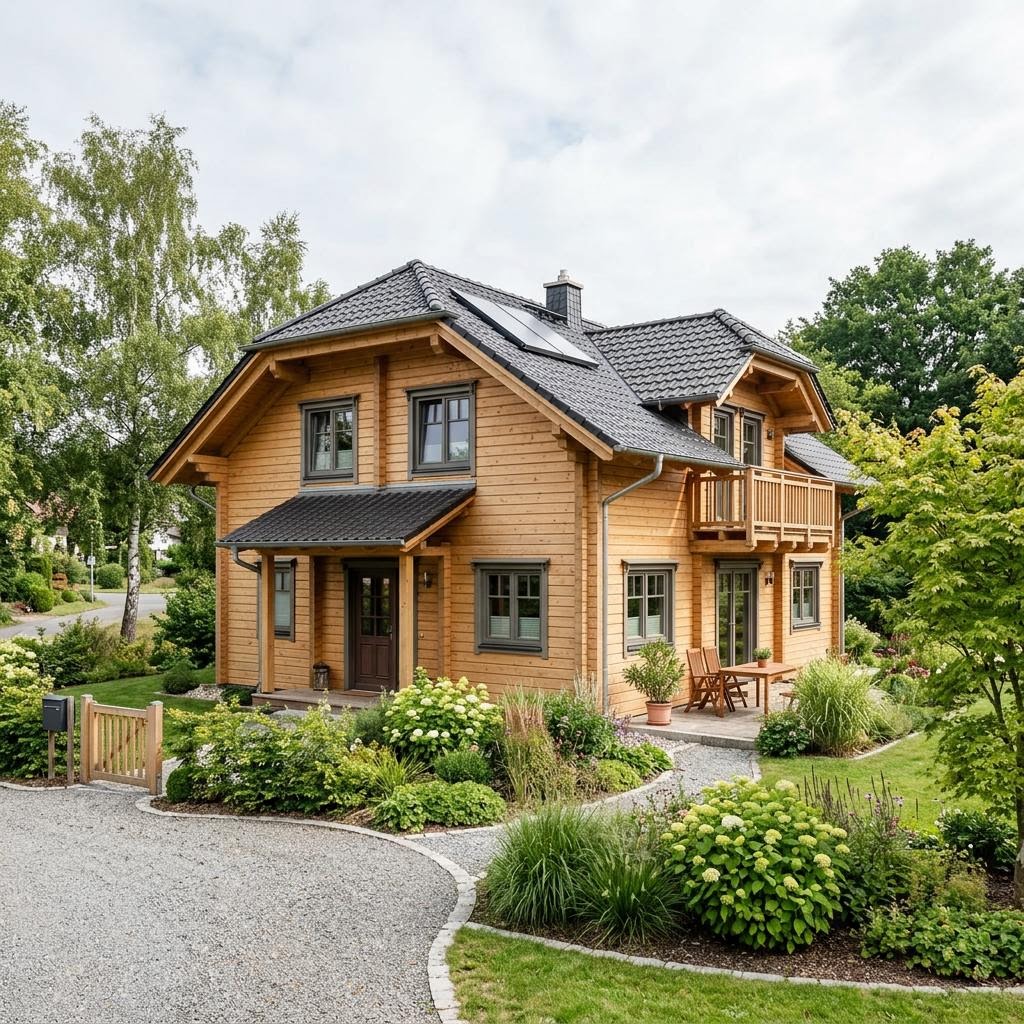 Ferienhaus Vuokatti 108 des Herstellers Honka als großes Blockhaus mit Krüppelwalmdach