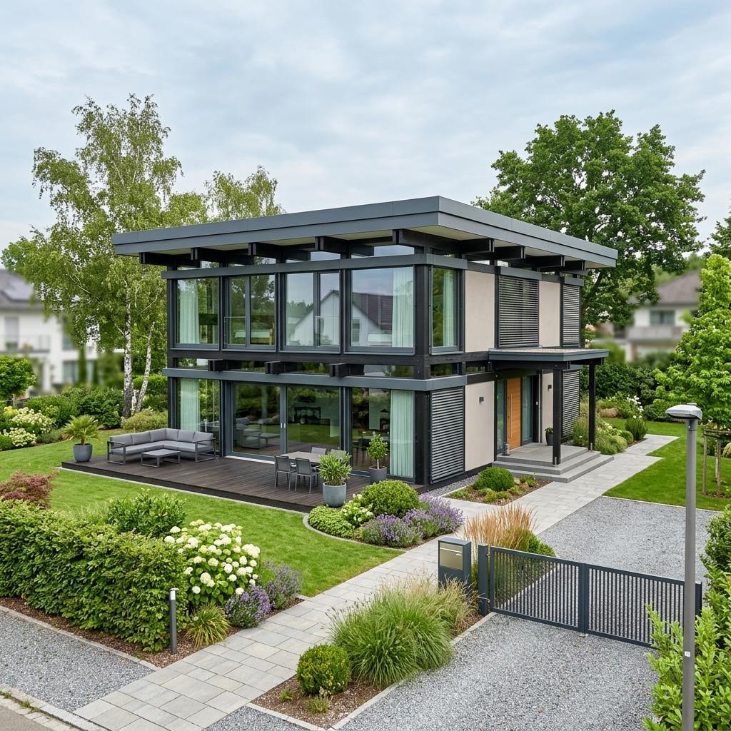 Flachdachhaus ART Flachdach 190 des Herstellers HUF HAUS — Fachwerk-Konstruktion mit 190 m²