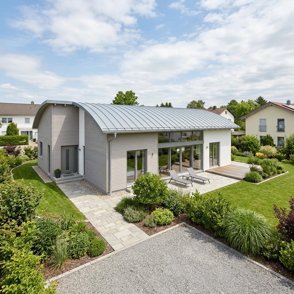 Einfamilienhaus Modum Tonne 160 des Herstellers WeberHaus mit Tonnendach — 160 m²