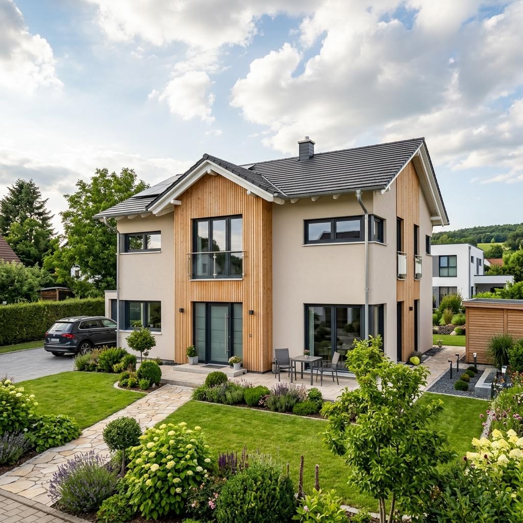 Einfamilienhaus Solid 140 des Herstellers KAMPA — in Holztafelbauweise, rund 140 m²