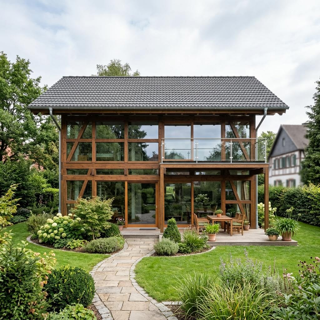 Fachwerkhaus Loft 138 des Herstellers KD-Haus aus Holz und Glas mit Satteldach im Loftstil