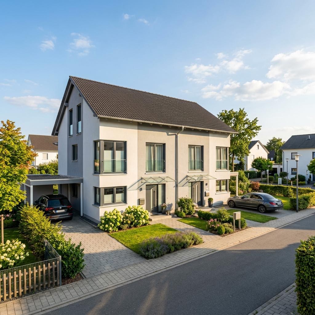 Massives Doppelhaus Cetus 128 des Herstellers Kern-Haus mit Satteldach