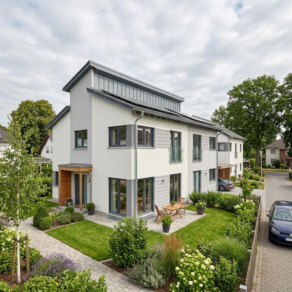 Doppelhaushälfte Doppelhaus Duplo 100 des Herstellers Kern-Haus — Pultdach, 100 m² für schlanke Grundstücke