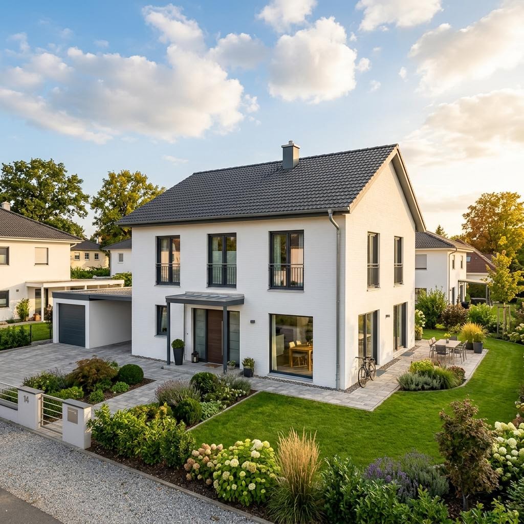 Massives Einfamilienhaus Familia Nova 148 des Herstellers Kern-Haus mit Satteldach