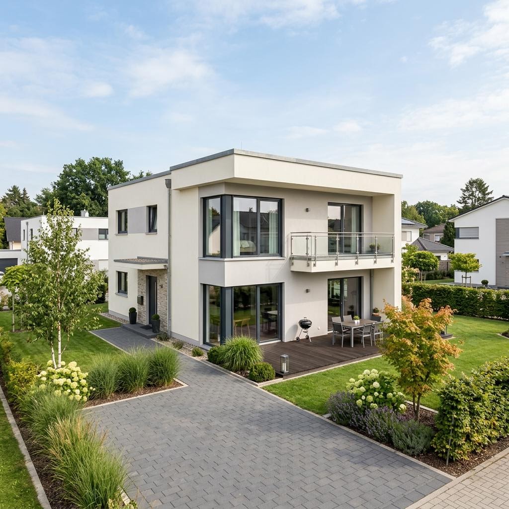 Kubushaus Signum 146 des Herstellers Kern-Haus mit Flachdach — kubisches Massivhaus im Bauhausstil mit 146 m²