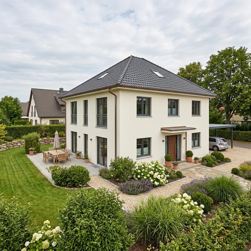 Landhaus Weinberg 150 des Herstellers Kern-Haus als Massivhaus mit Krüppelwalmdach