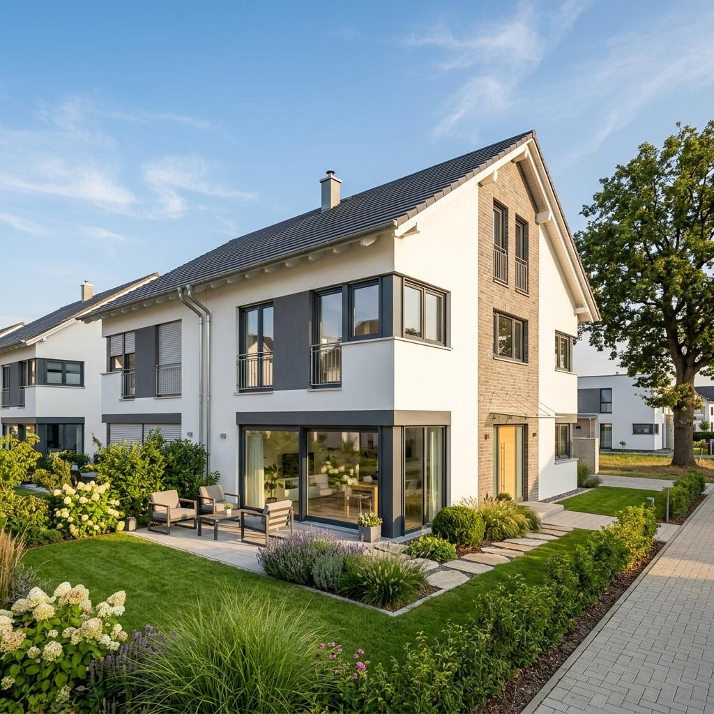 Reihenhaus Reihenendhaus Rivo R148 des Herstellers Kern-Haus mit Satteldach und 148 m² Wohnfläche