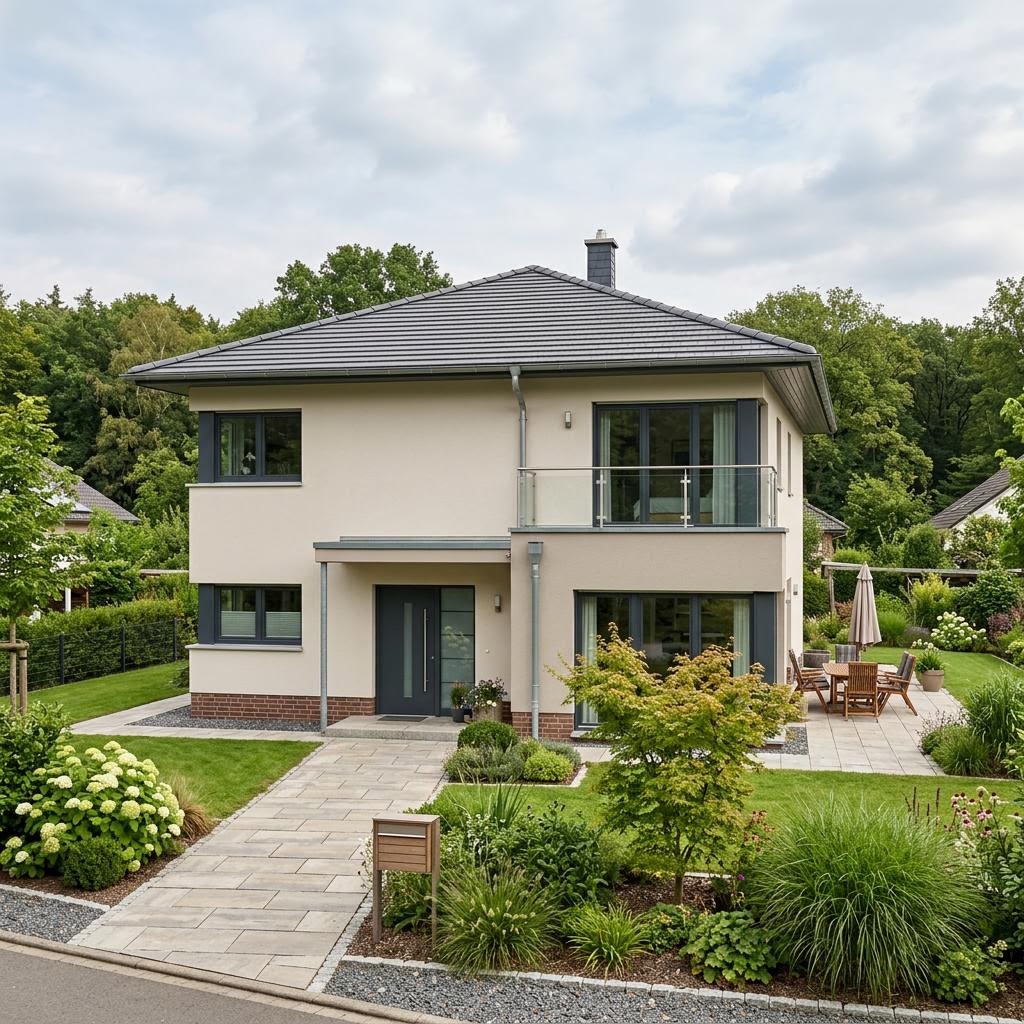 Einfamilienhaus Vero 152 des Herstellers Kern-Haus als Massivhaus mit Walmdach und sechs Zimmern