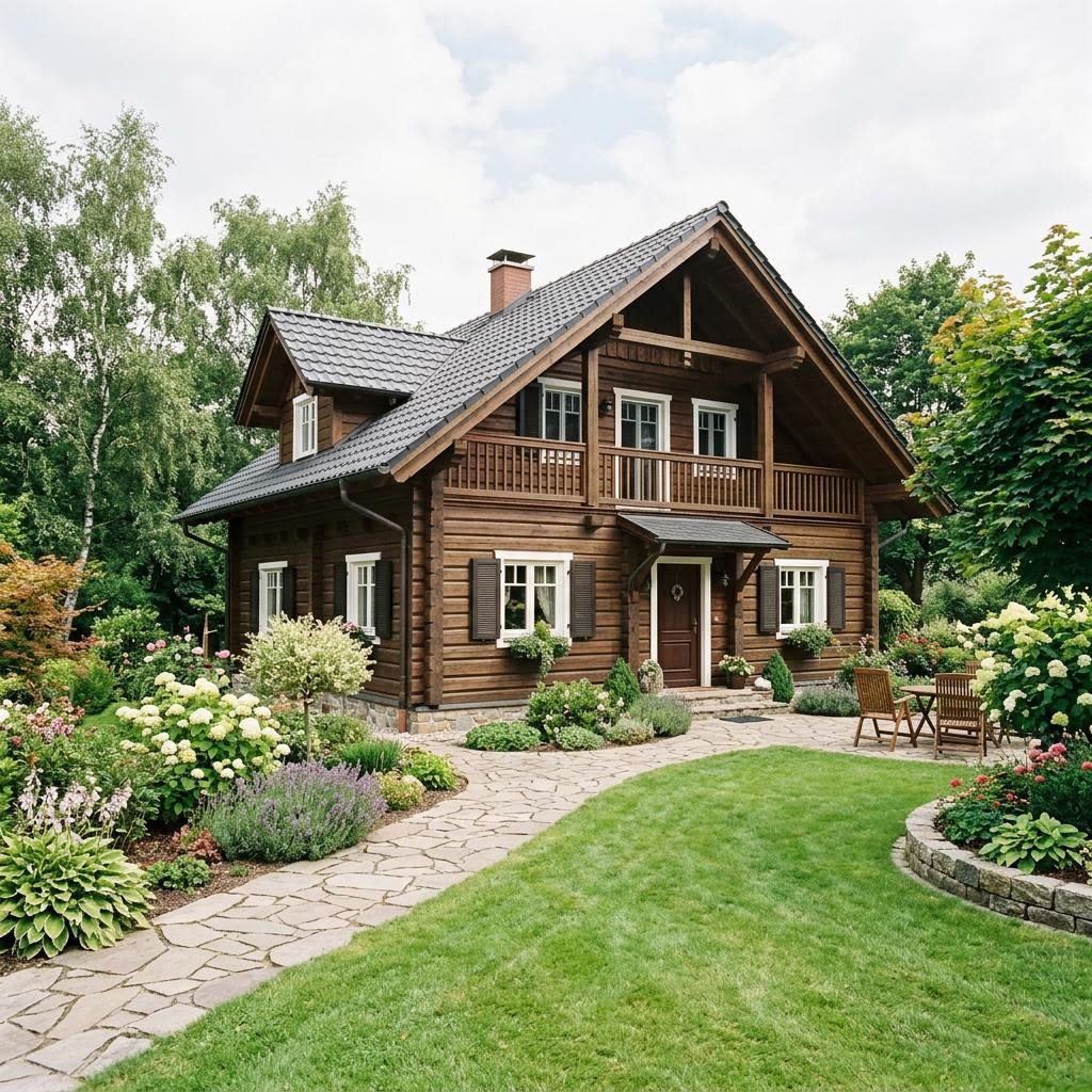 Blockhaus Country 136 des Herstellers LéonWood — Massivholz-Blockbohlenbau mit 136 m²