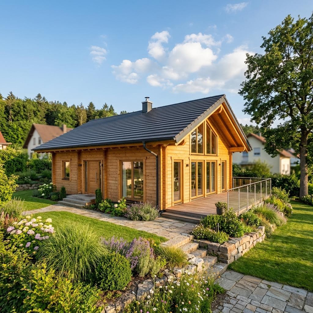Chalet Chalet Kandel des Herstellers LéonWood mit Satteldach und Holzfassade