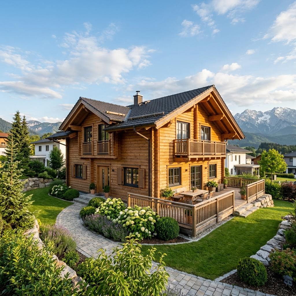 Chalet Chalet Nebelhorn des Herstellers LéonWood mit Satteldach und Holzfassade