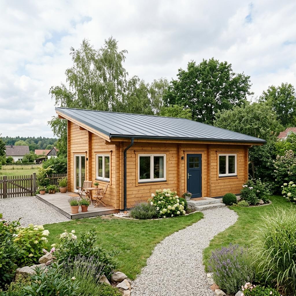 Singlehaus Solo 68 des Herstellers LéonWood — Massivholz-Blockbau mit 68 m²