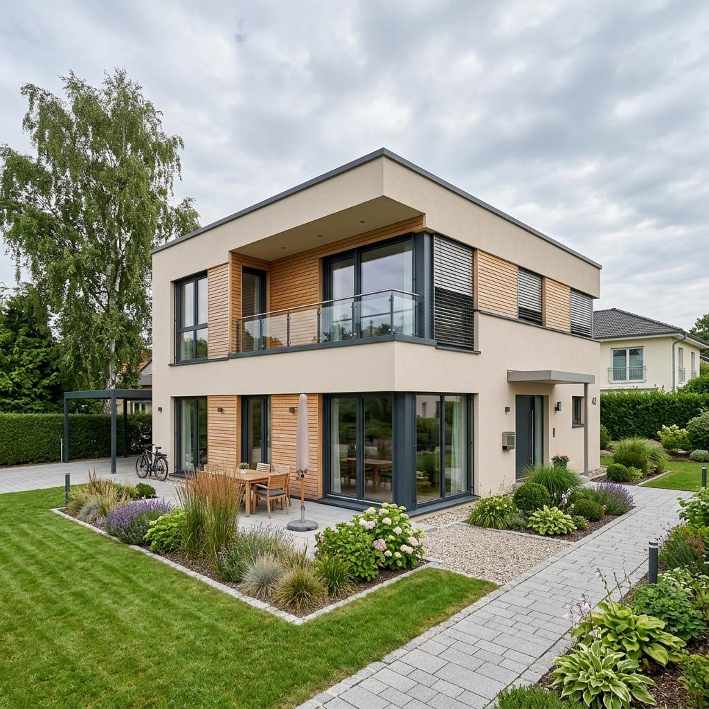 Flachdachhaus Solution Flat 133 V2 des Herstellers Living Fertighaus mit Flachdach — Holzfertighaus mit 133 m²